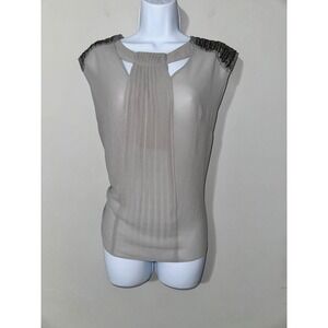 Tea & Cup Los Angeles Women's Sleeveless Blouse‎ Top Gray Beaded Shoulders L